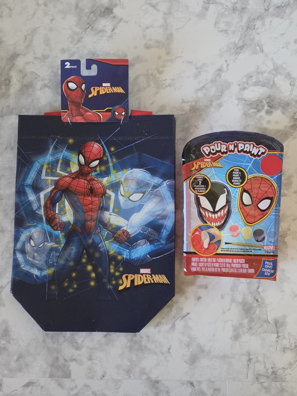 Marvel Spiderman 3 Piece Set - 2 Tote Bags, Pour & Paint Activity - Navy Blue